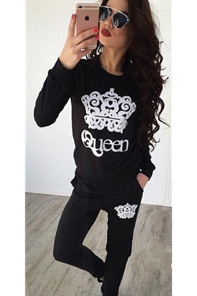Letter Print Hoodie with Harem Pants Two Pieces Set