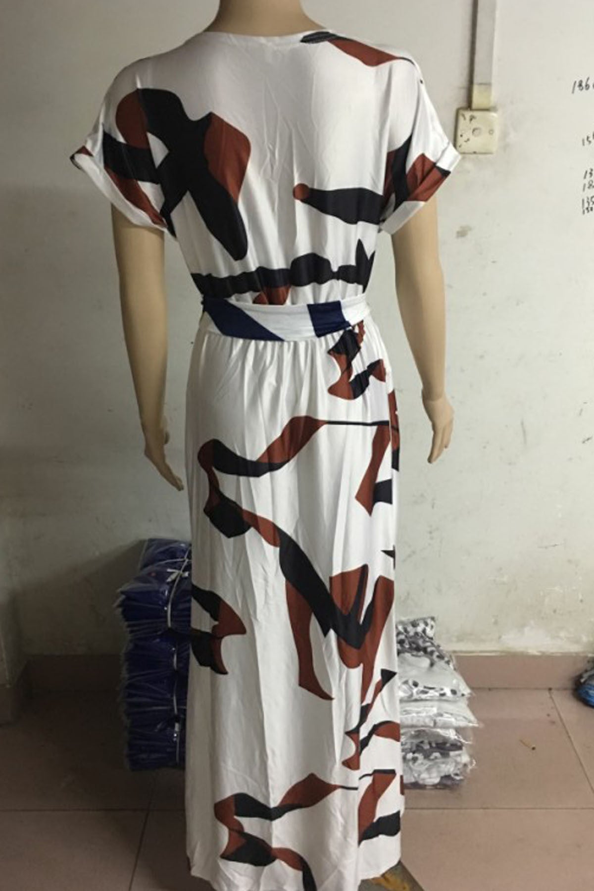 Deep V-neck Print Bohemian Irregular Split Long Dress