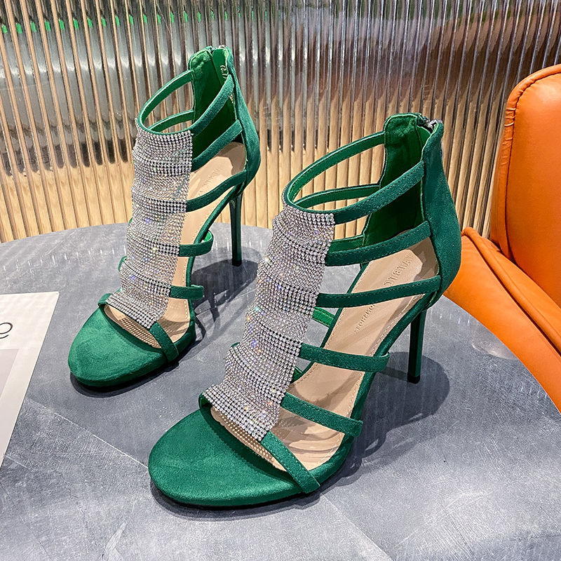 Sexy Open-toe Hollowed-out Rhinestone Stiletto Sandals
