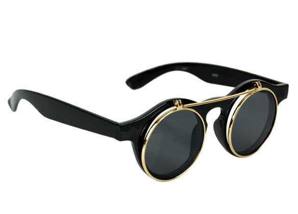 Women's Mens Retro Style Flip Up Round Steampunk Sunglasses