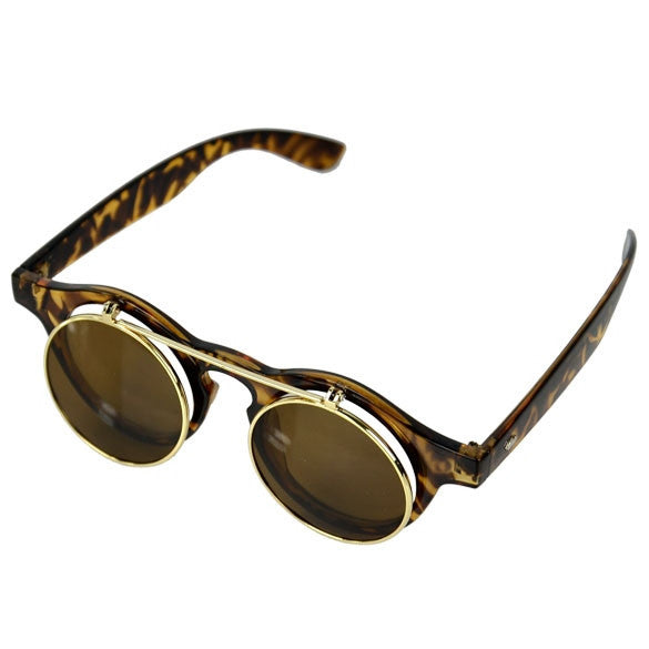 Women's Mens Retro Style Flip Up Round Steampunk Sunglasses