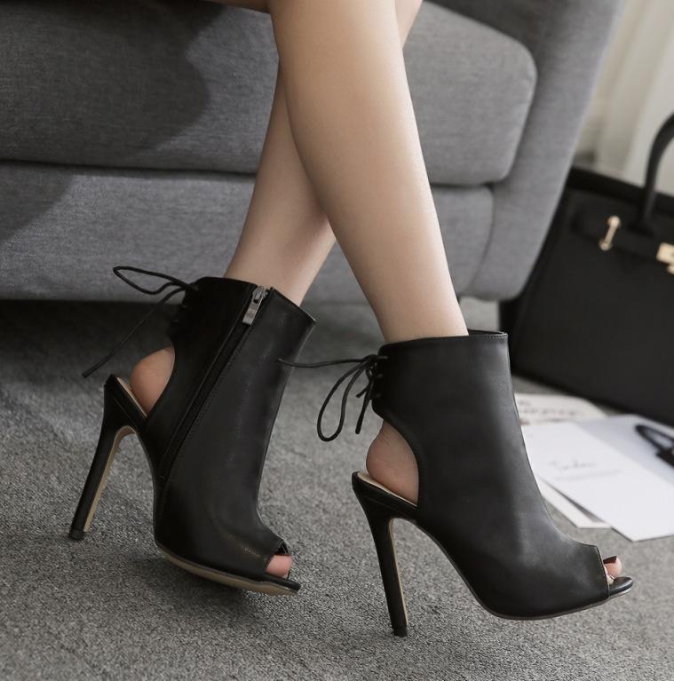 Zipper Cut Out PU Stiletto High Heels Peep-toe Ankle Boot Sandals – May ...