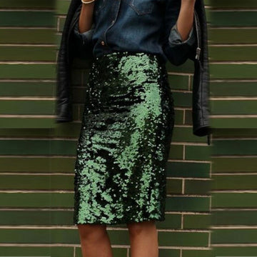 Fantasy Glossy Sequins Bodycon Pencil Knee-Length Skirt
