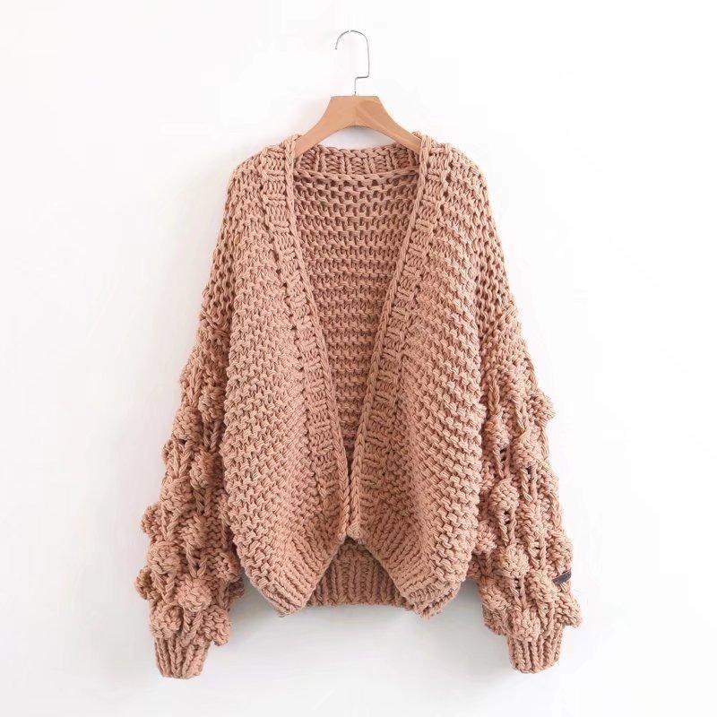 Handmade Knitwear Long Ball Bishop Sleeves Women Cardigan