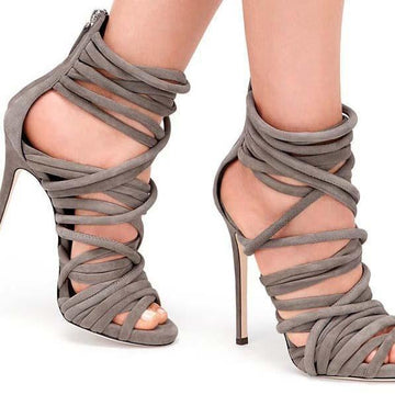 High Heel Strappy Ankle Cutout Sandals