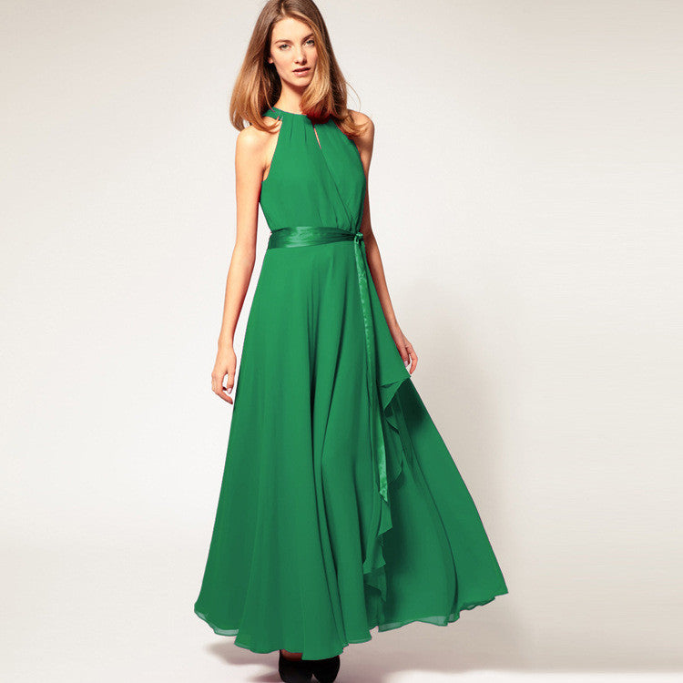 Chiffon Pure Color O-neck Irregular Sleeveless Long Dress - May Your Fashion - 4