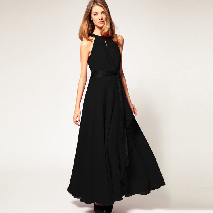Chiffon Pure Color O-neck Irregular Sleeveless Long Dress - May Your Fashion - 6
