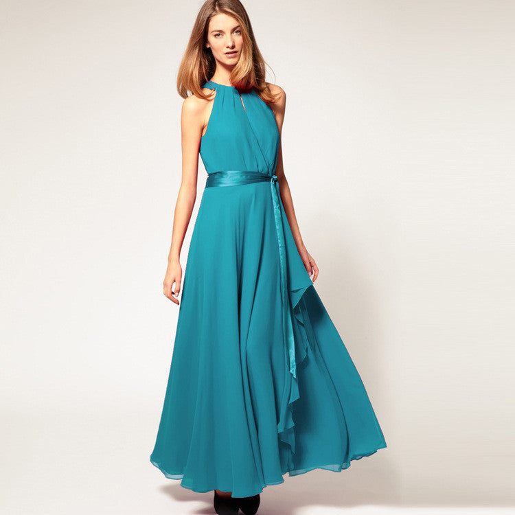 Chiffon Pure Color O-neck Irregular Sleeveless Long Dress - May Your Fashion - 5