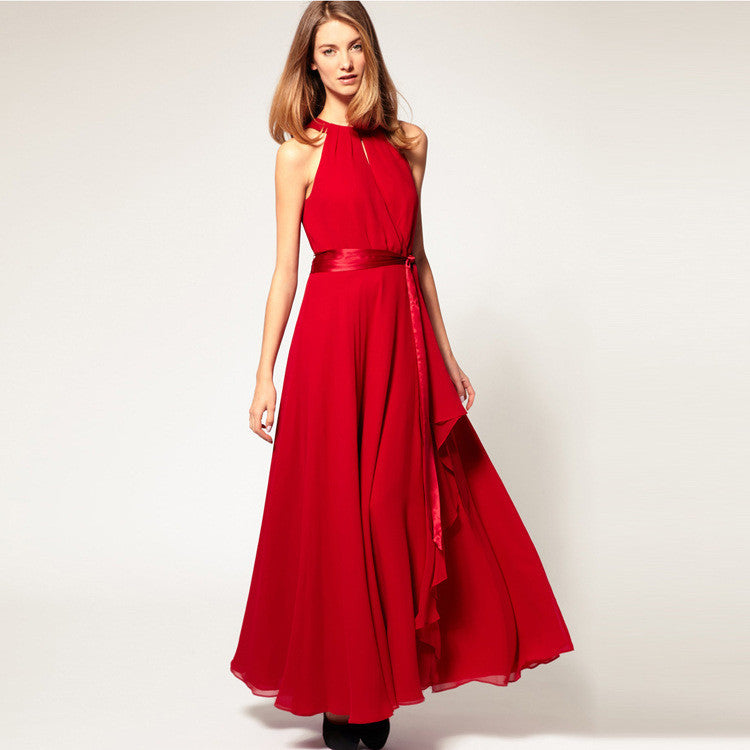 Chiffon Pure Color O-neck Irregular Sleeveless Long Dress - May Your Fashion - 2