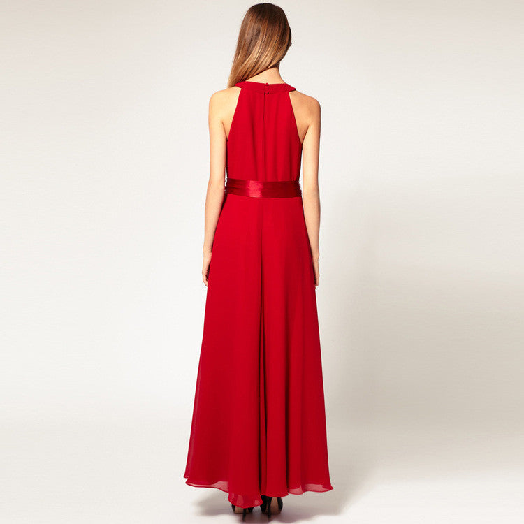 Chiffon Pure Color O-neck Irregular Sleeveless Long Dress - May Your Fashion - 8