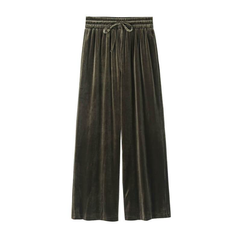 Wide Leg  pleuche  Ankle Length Straight Pants