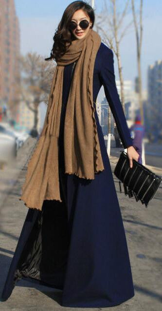 Beautiful High Neck Slim Super Long Coat