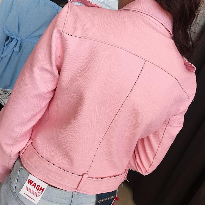 Solid Color Lapel Zippers Women Slim Short Cropped PU Jacket
