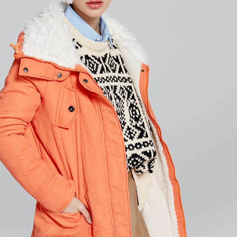 Lapel Pockets Drawstring Women Oversized Parka Jacket Coat