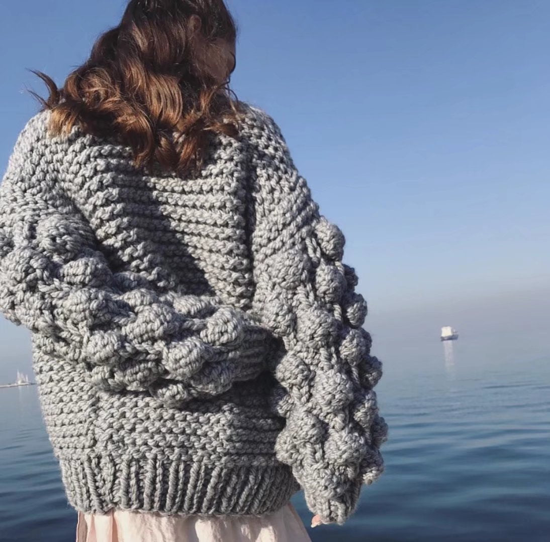 Handmade Knitwear Long Ball Bishop Sleeves Women Cardigan