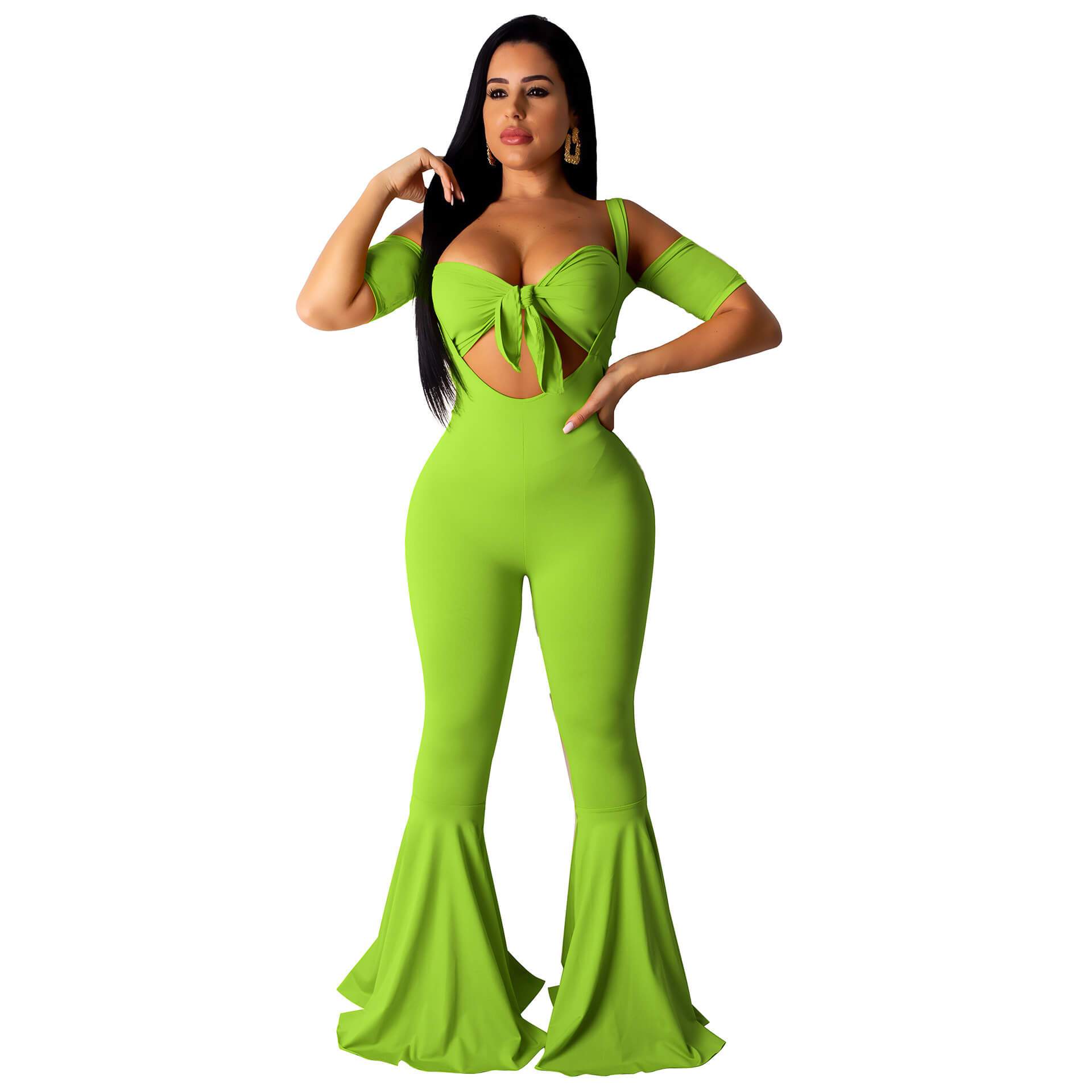 Strapless Crop Top High Waist Bell Bottom Pants Set