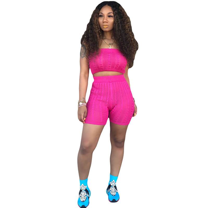 Strapless Crop Top High Waist Shorts Set