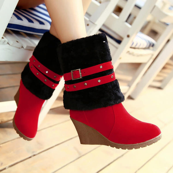 High Heel Wedge Suede Knee High Boots