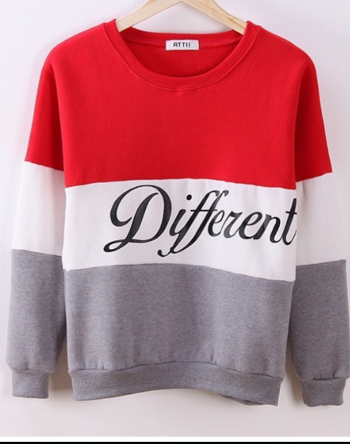 Contrast Color Letter Splicing Print Pullover Scoop Sweatshirt