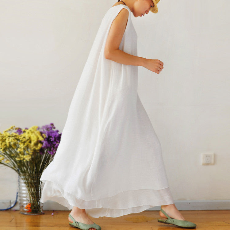 Pure Color Loose O-neck Sleeveless Long Dress - May Your Fashion - 6