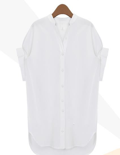 Little Stand V-neck Pure Color Short Sleeves Sexy Blouse - May Your Fashion - 2