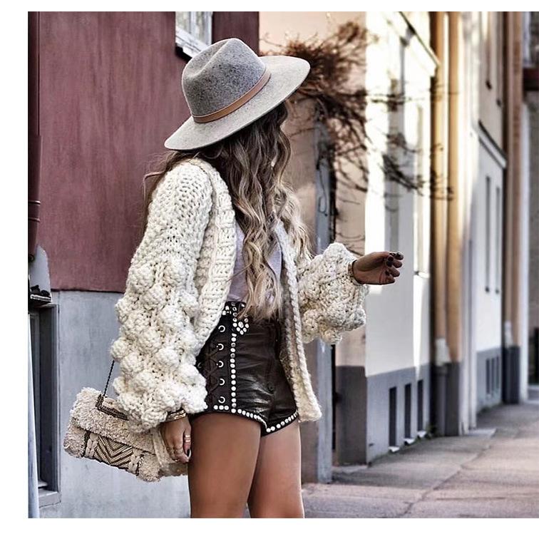 Handmade Knitwear Long Ball Bishop Sleeves Women Cardigan
