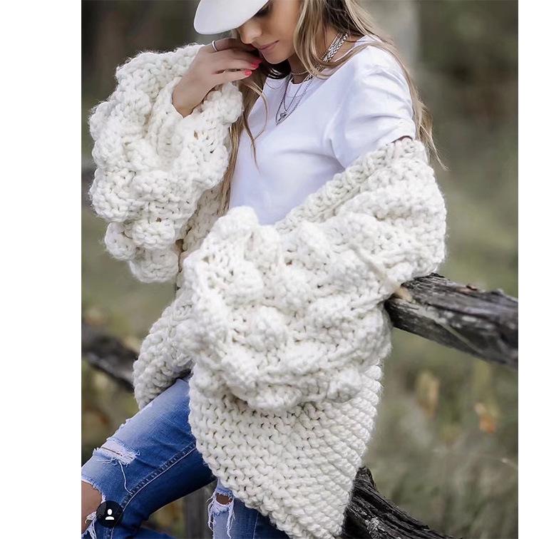 Handmade Knitwear Long Ball Bishop Sleeves Women Cardigan