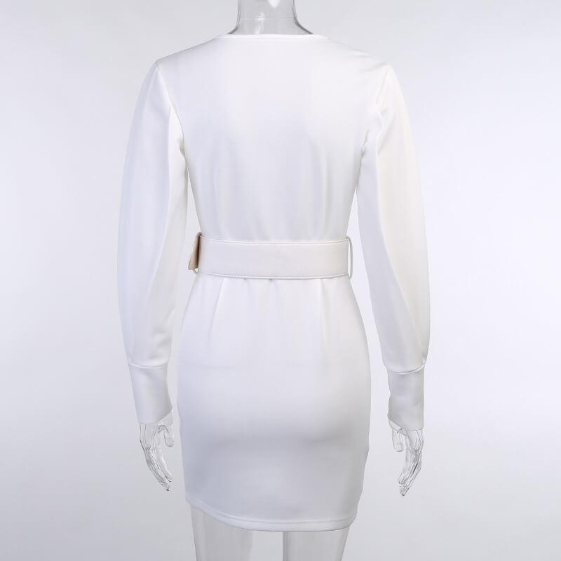 OL Tie Waist White Bodycon Dress