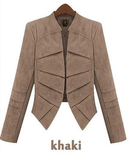Irregular Shirring V-neck Long Sleeves Imitation Fur Blazer Coat - Meet Yours Fashion - 2