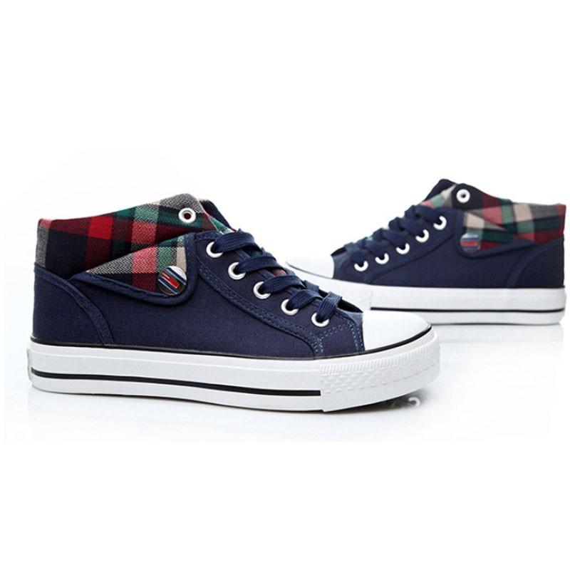 Lapel Leisure Plaid Lace Up Sneakers