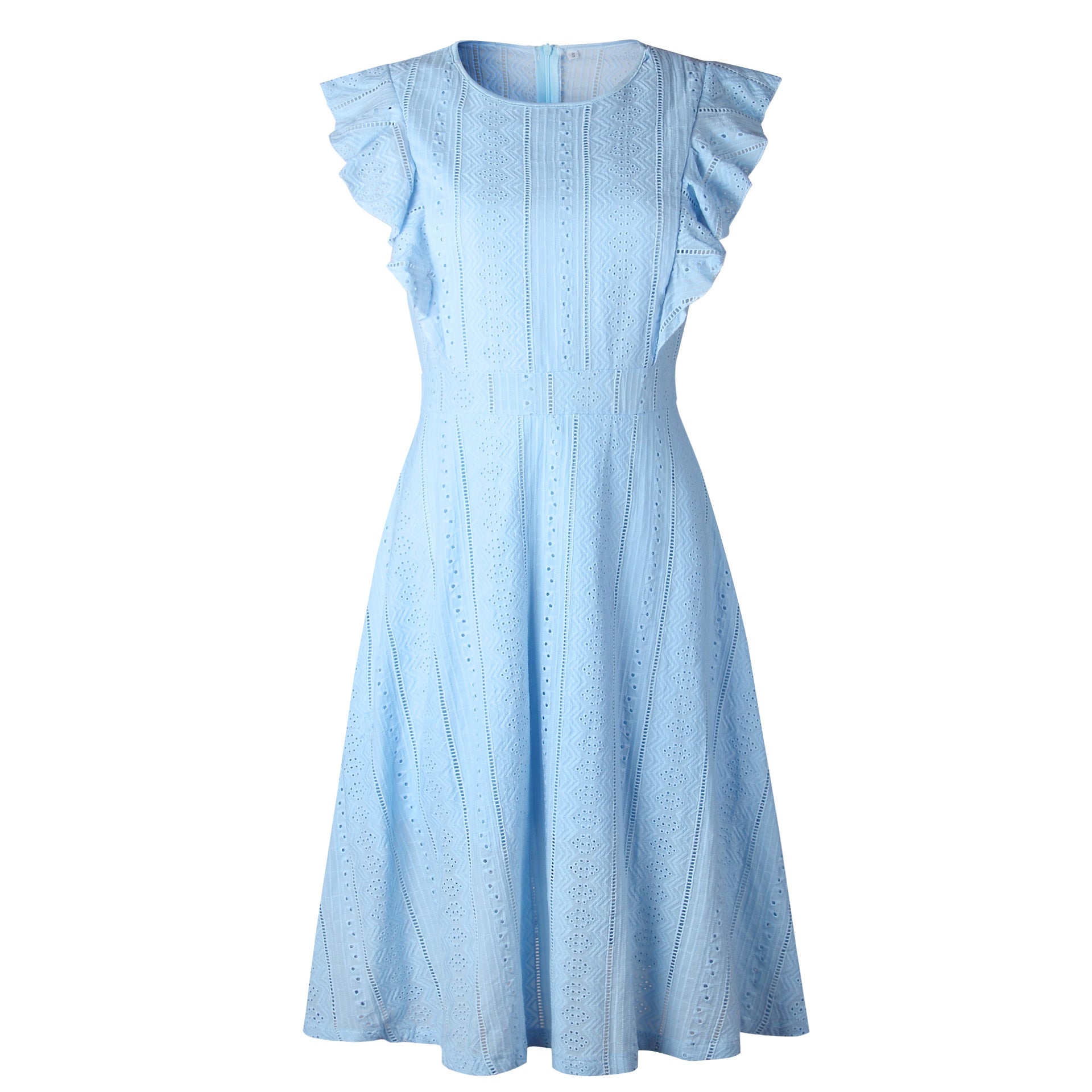 Ruffles High Waist Pure Color Women Lace Tee-length A-line Dress