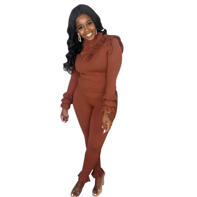 Ruffle Blouse High Waist Skinny Pants Set