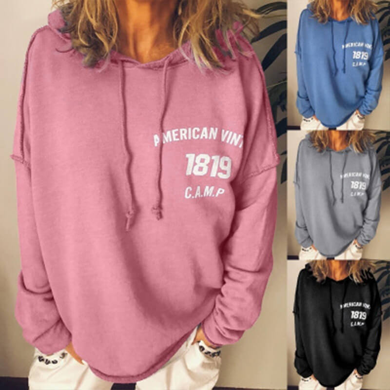 Pullover Drawstring Letter Print Loose Hoodies