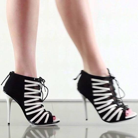 Suede Strap Stripe High Heel Ankle Sandals