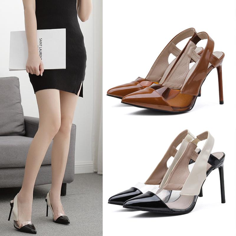 Sexy PU Color Block Pointed Toe Pumps
