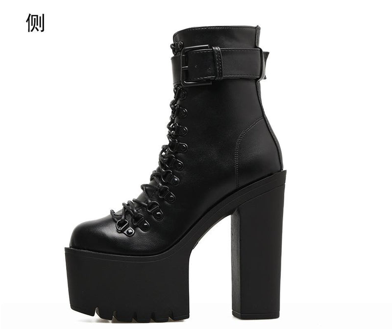 Thick Heel Lace Up Boots
