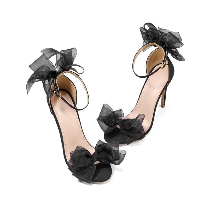 Fashion New Wedding Shoes Thin Heels High Heels Sandals Fish Mouth Lace Bow High Heels