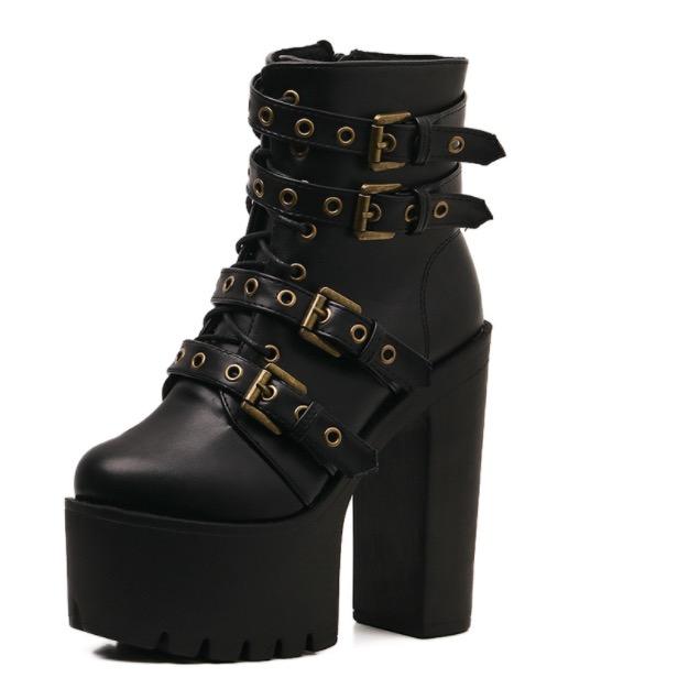 Nightclub Thick Bottom High Heel Waterproof Platform Belt Buckle Martin Boots