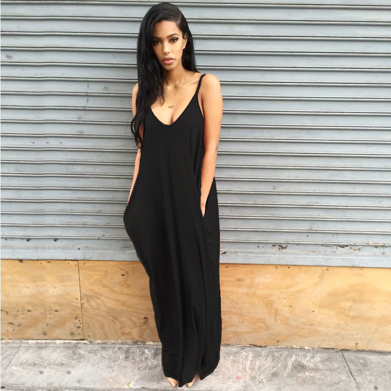 Backless Spaghetti Straps Scoop Long Beach Dress