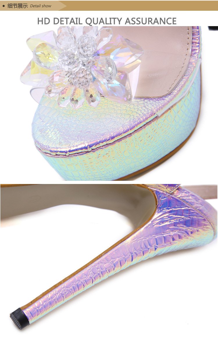 Radium Color Super High Heel PVC Flower Platform Sandals
