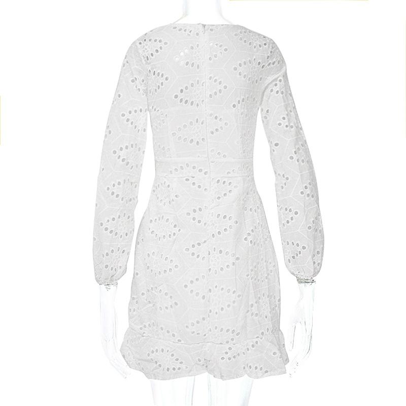 White Hollow Embroidered Slim Dress