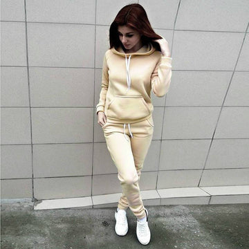 Pure Color Loose Hoodie with Skinny Pants Two Pieces Set