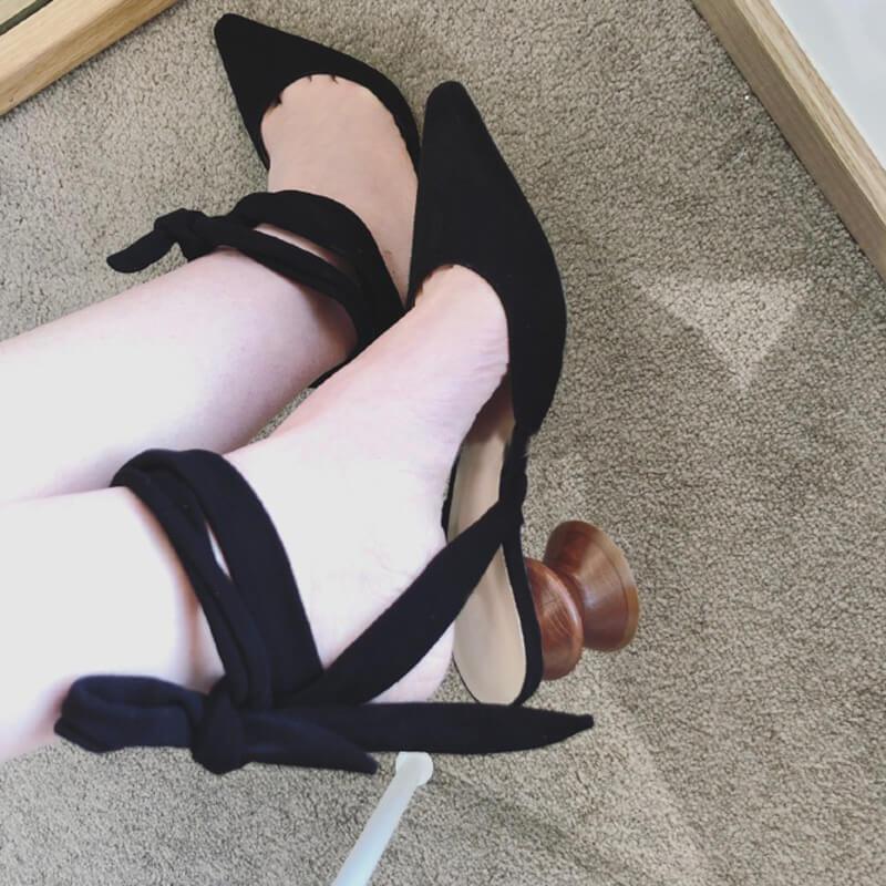 Suede Point Toe Ankle Strap Chunky High Heels