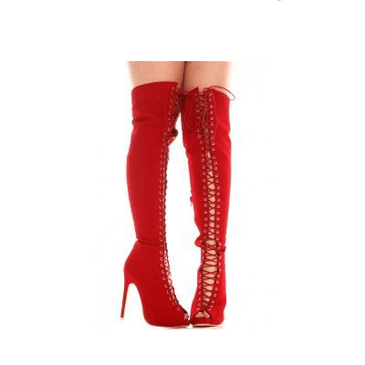 Peep Toe Cutout Lace Up Over knee Boots