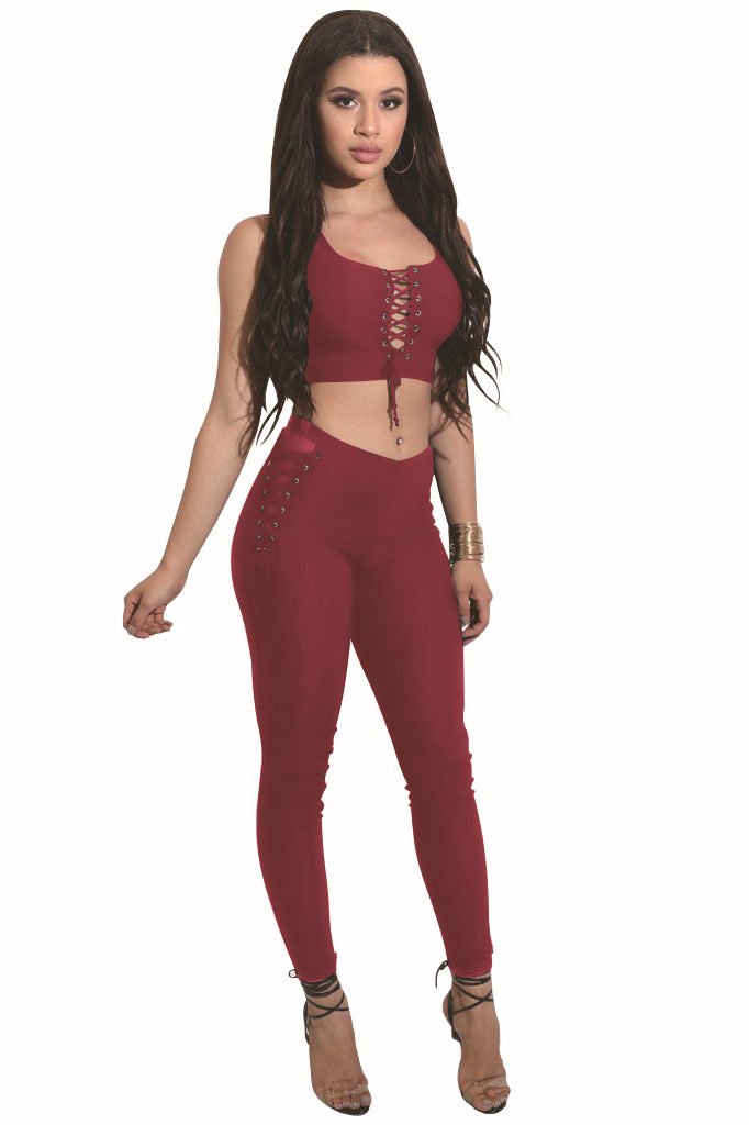 Straps Crop Top with Skinny Pants Two Pieces Set