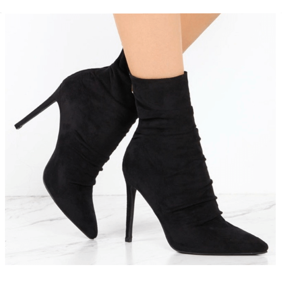 High Heel Suede Pointed Toe Calf Boots