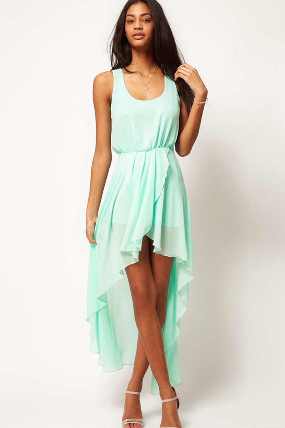 Spaghetti Straps Scoop Chiffon Irregular Long Party Dress