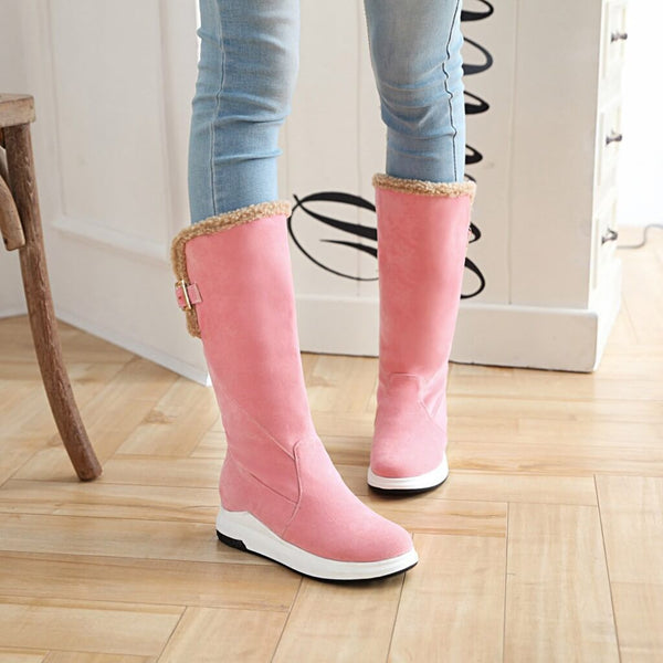 Flat Suede Round Toe Mid Calf Boots