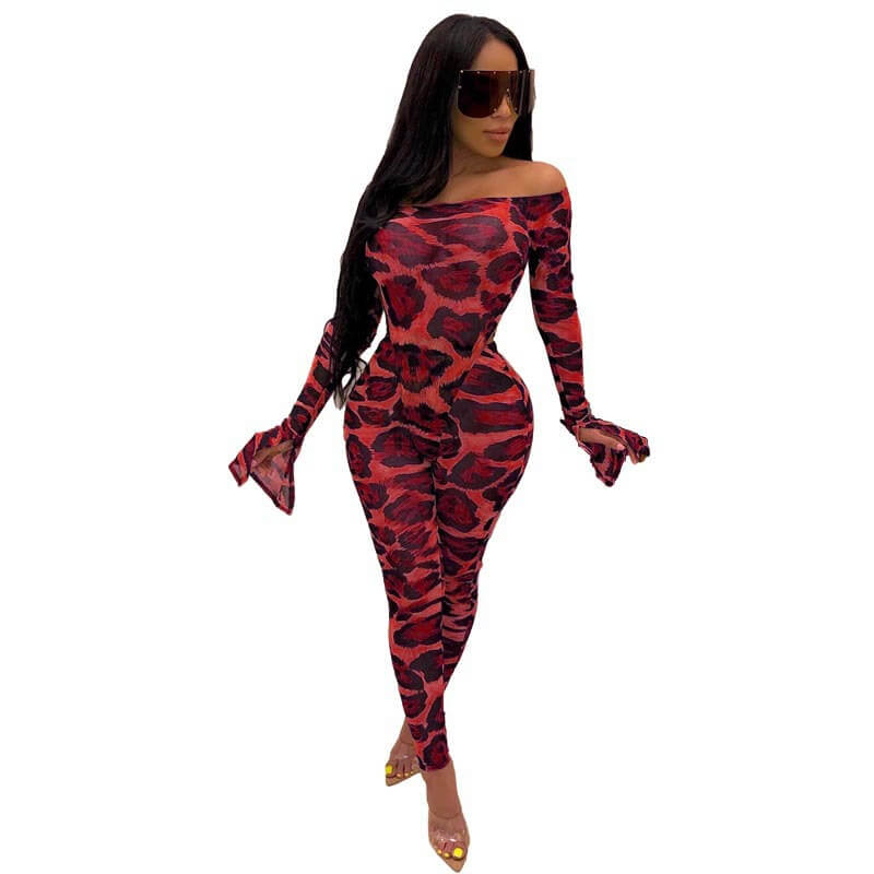 Print Crop Top High Neck Skinny Pants Set