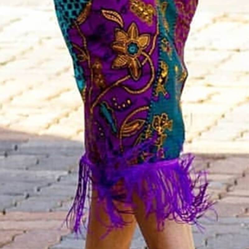 High Waist Bodycon Print Fringe Knee Length Dress